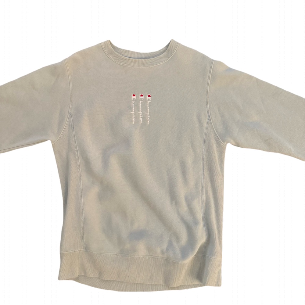 Champion Light Blue Reverse Weave Crewneck Sweatshirt - Triple Logo, Size Small
